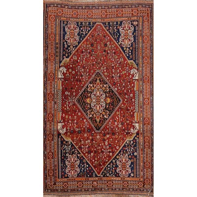 Hand Knotted Oriental 100% Wool Carpet Traditional Floral Oranges & Rust Qashqai Area Rug - 8' 6'' X 5' 1''