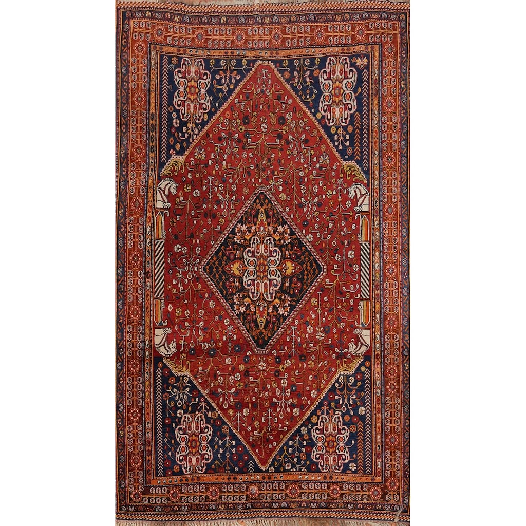 Hand Knotted Oriental 100% Wool Carpet Traditional Floral Oranges & Rust Qashqai Area Rug - 8' 6'' X 5' 1''