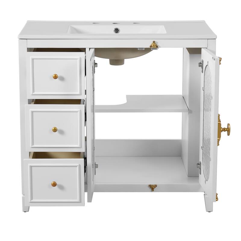 Roomfitters 36 Inch Bathroom Vanity with Sink, Solid Wood Frame Storage Cabinet with 2 Doors and 3 Drawers