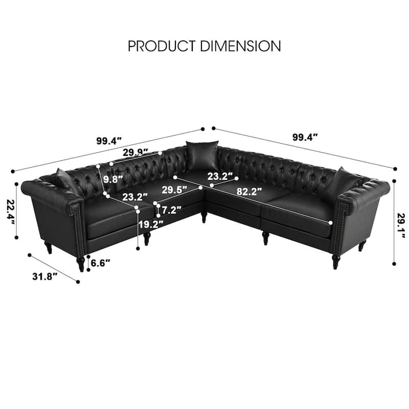 99.49" L-Shaped PU Leather Sectional Sofa with Nailhead