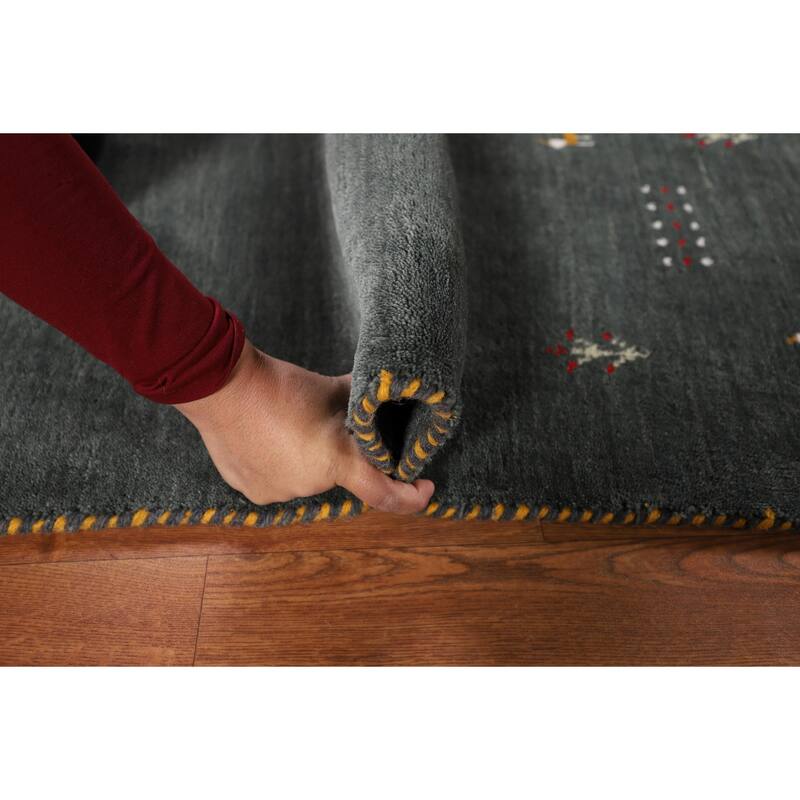 Dark Green Gabbeh Indian Accent Rug Handmade Tribal Wool Carpet - 2'11" x 4'10"