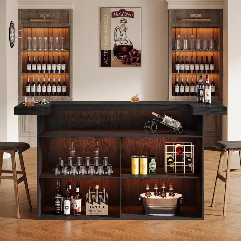 4-Tier Wooden Bar Table, 70.9" Large Home Bar Unit with Storage Shelves for Home, Patio, Basement