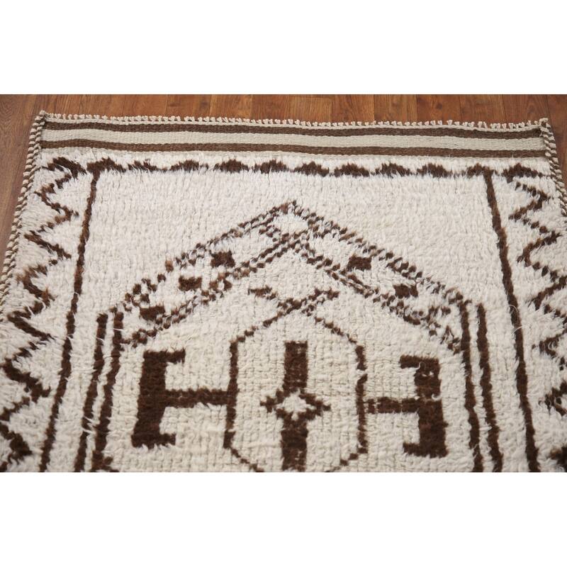 Beige Tribal Anatolian Runner Rug Hand-knotted Wool Carpet - 3'1"x 12'7"