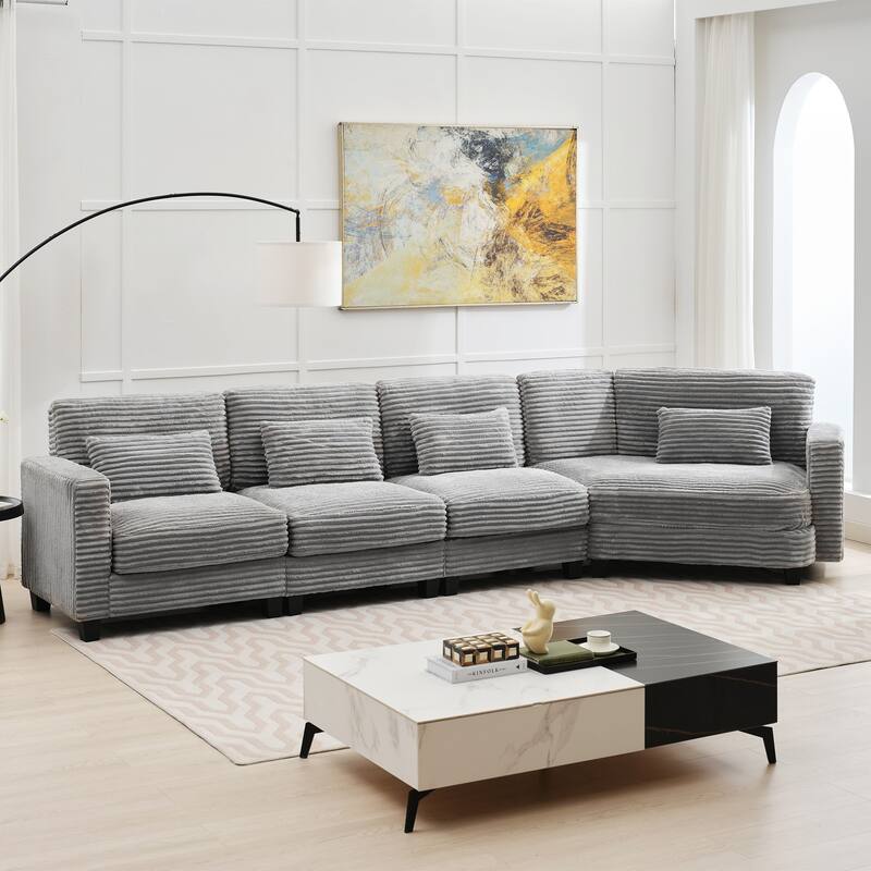 Multi-seat(3/4/5 seats) Corduroy Sectional Sofa, Modular Couch for Living Room & Business