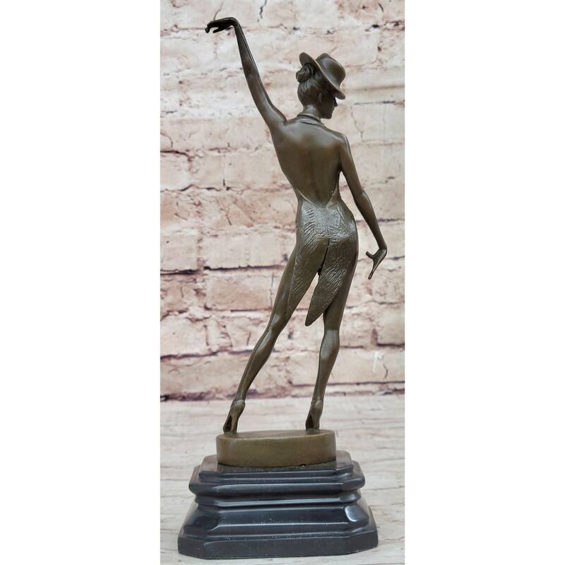 Handmade Sculpture In Bronze W/ Highlight Black Marble Base Sculpture Figurine