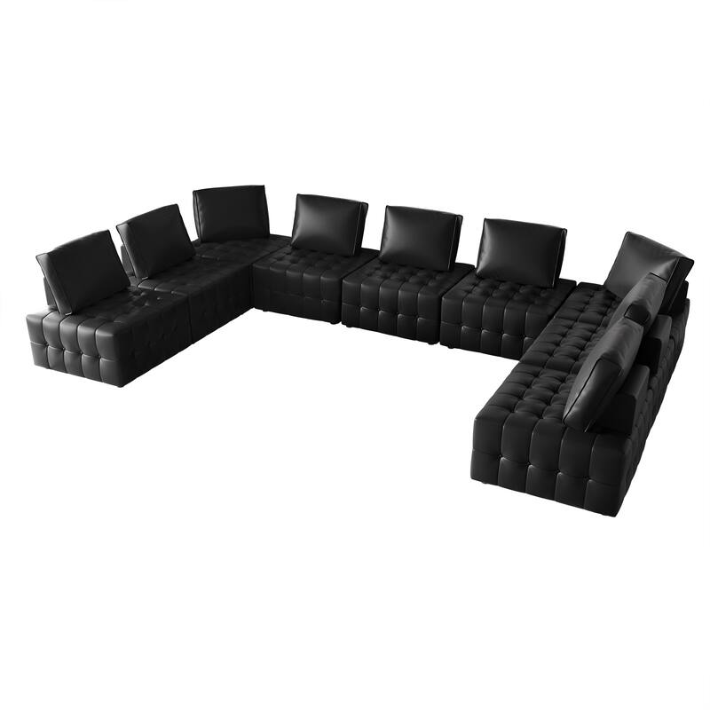 CraftPorch 9-Piece Elegance Button-Tufted PU Upholstered - 9 Piece - Black