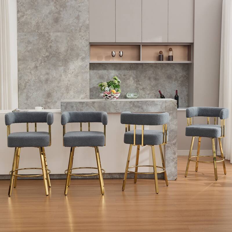 2-Piece Modern Accent Chairs with Gold Metal Legs & Teddy Upholstery, for Living Room or Office