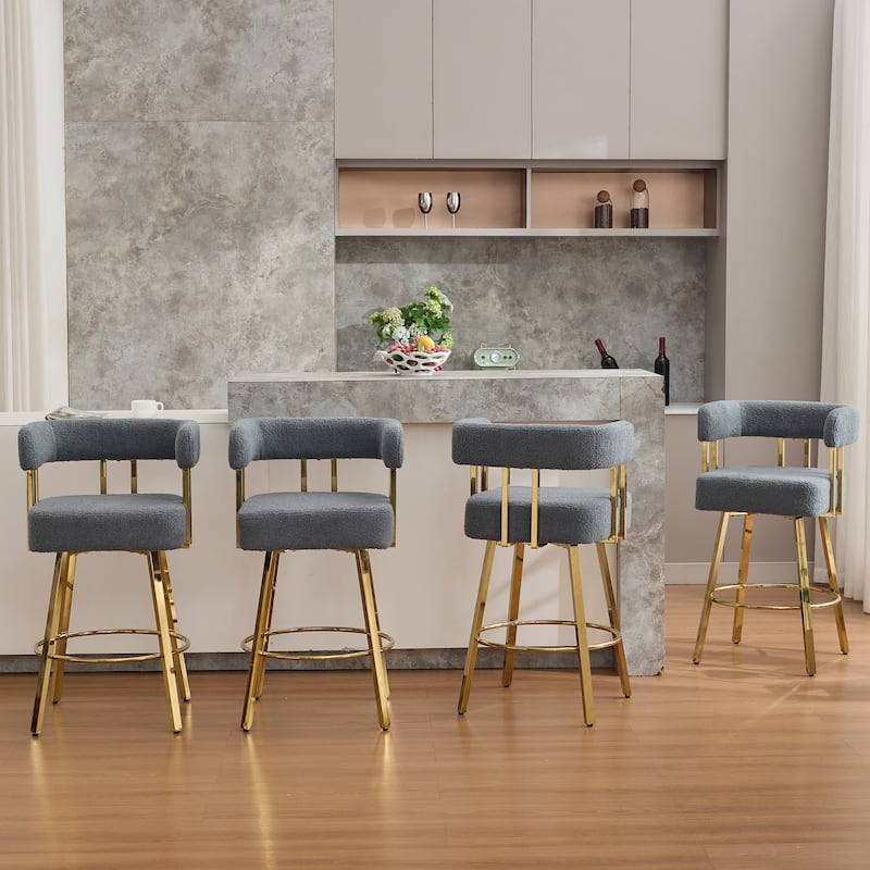 Modern Decorative Side Chair with Gold Metal Legs & Teddy Fleece, No Wheels - 2PC