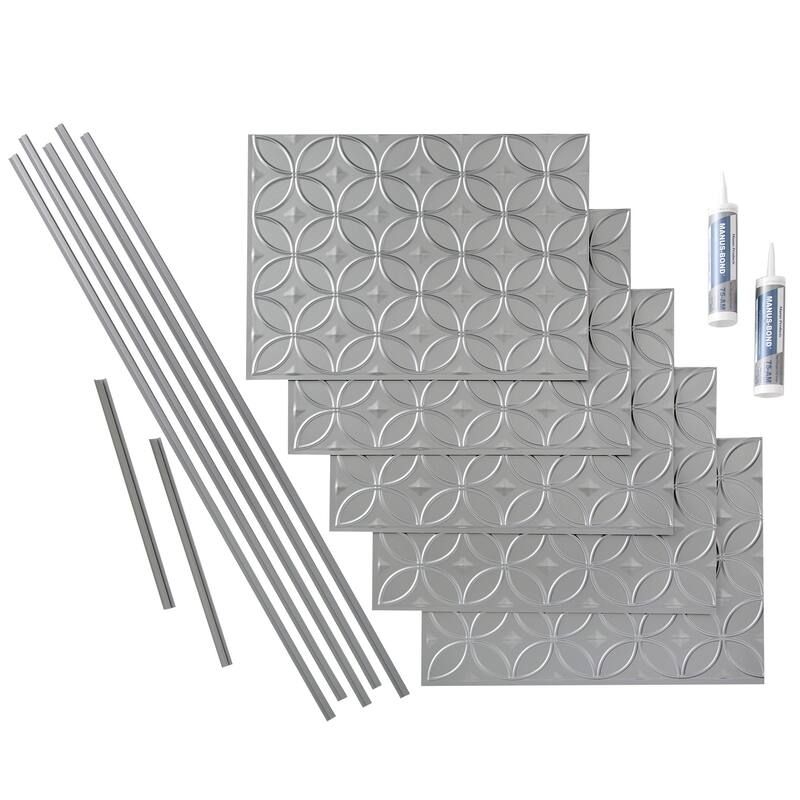 FASÄDE Rings Decorative Vinyl Backsplash Panel - 15 Sq Ft Kit - Argent Silver