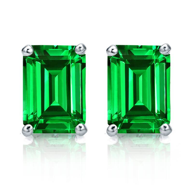 Auriya 14k Gold Lab Grown Gemstone Green Emerald Stud Earrings Emerald 0.25 to 5.00 ct. tw. 4-Prong Basket Push-Back