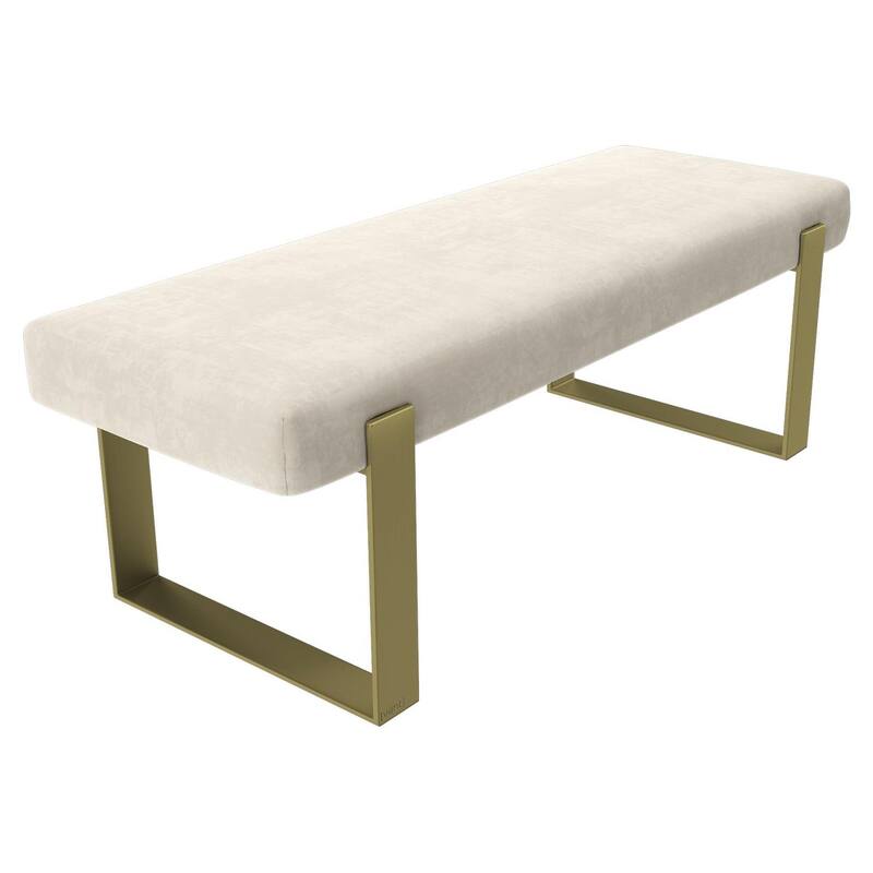 Vant Upholstered Bed Bench - Micro Suede Nuetral Sand-Burnished Brass