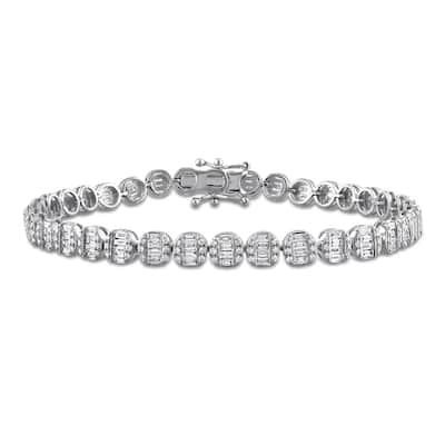 Miadora 3ct TDW Round Parallel Baguette Diamond Bracelet in 14k White Gold