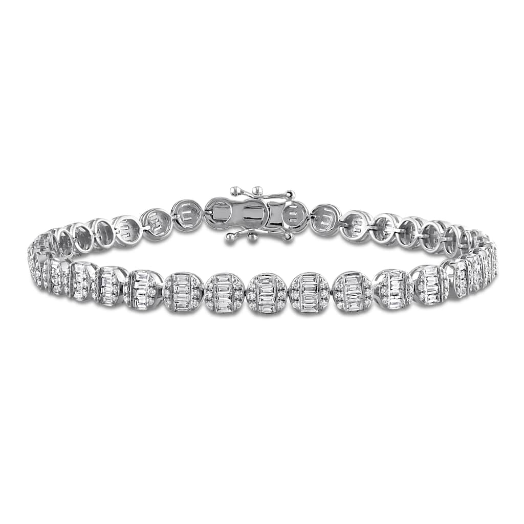 Miadora 3ct TDW Round Parallel Baguette Diamond Bracelet in 14k White Gold