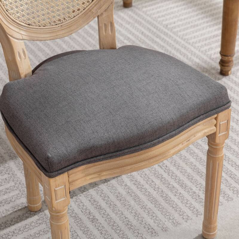 French Style Solid Wood Frame Antique Painting Linen Fabric Back Dining Chair
