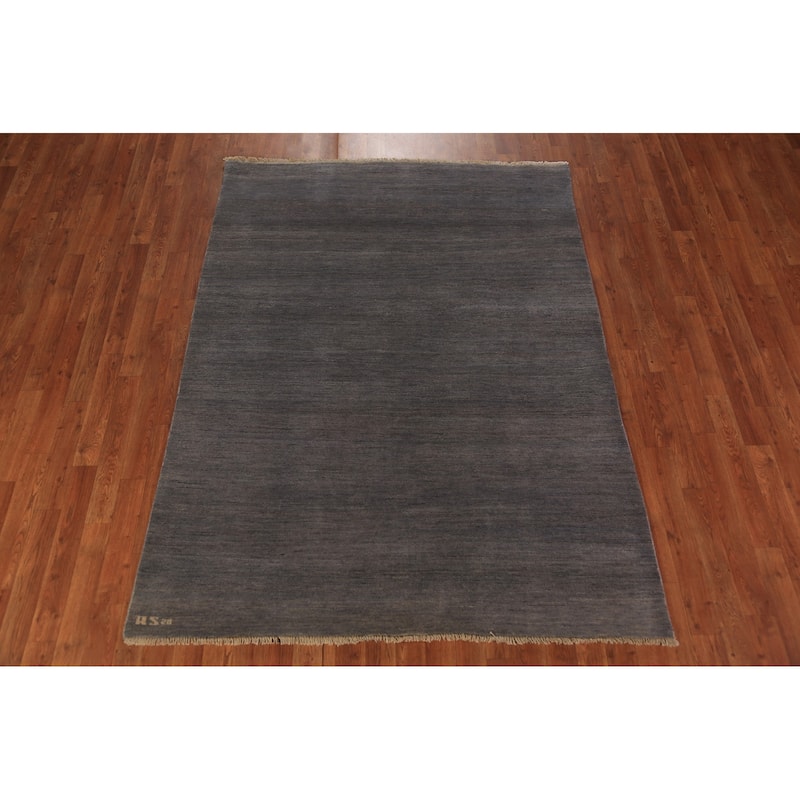 Modern Grey Gabbeh Oriental Area Rug Handmade Wool Carpet - 5'0" x 6'9"