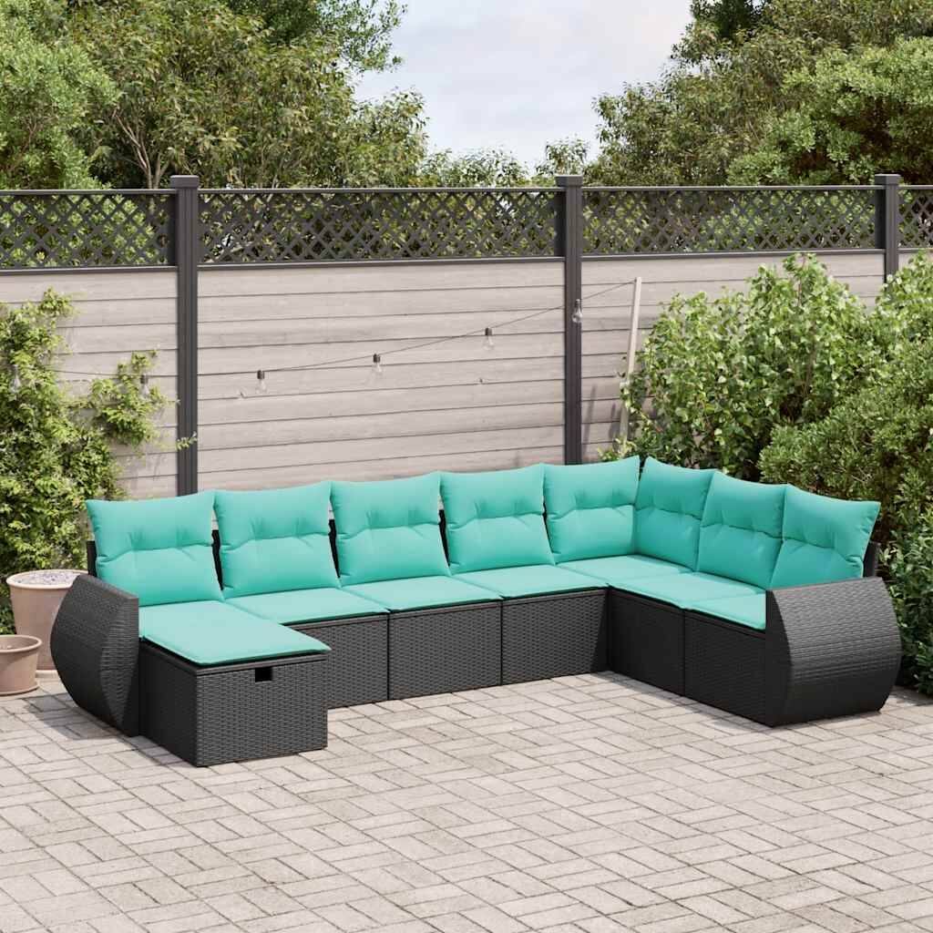 vidaXL 8 Piece Patio Sofa Set with Cushions Black Poly Rattan - 21.7 x 24.4 x 27.2
