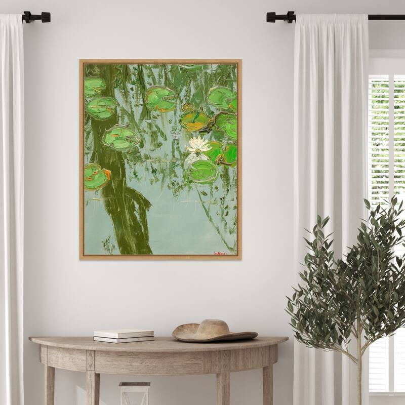 White Water Lily in Pond by Jukyong Park (23 x 28 in.), Framed Canvas Wall Art Print