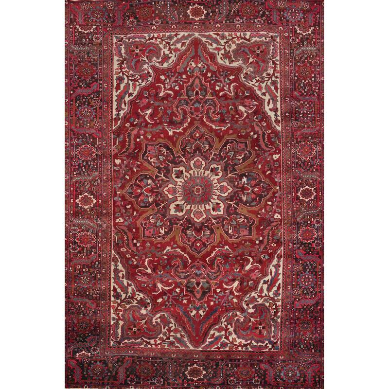 Hand Knotted Oriental 100% Wool Carpet Traditional Floral Red Heriz Area Rug - 11' 6'' X 8' 9''