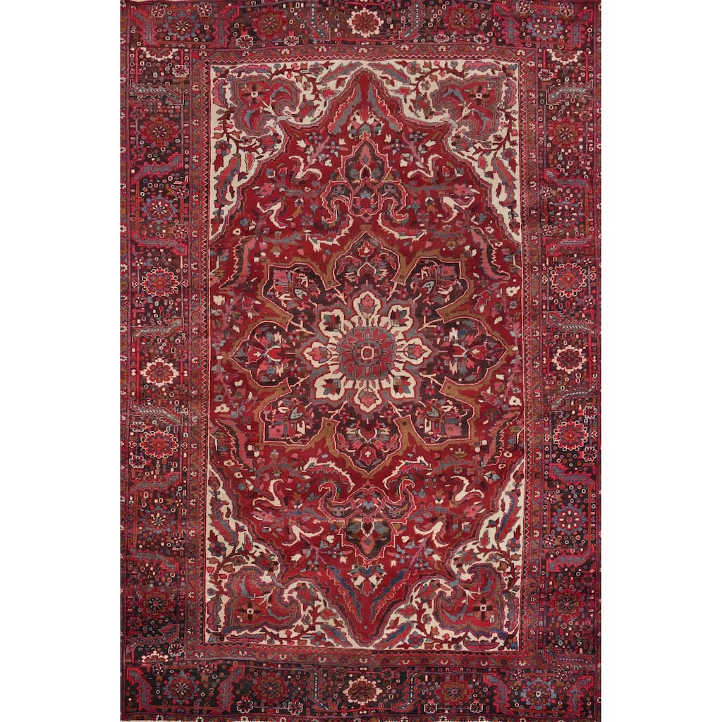 Hand Knotted Oriental 100% Wool Carpet Traditional Floral Red Heriz Area Rug - 11' 6'' X 8' 9''