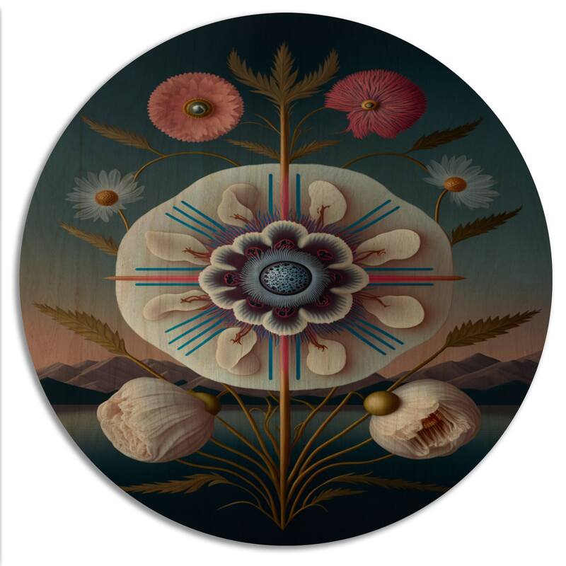 Designart "Blossoming Geometric Flower Art III" Floral Wood Wall Art - Natural Pine Wood