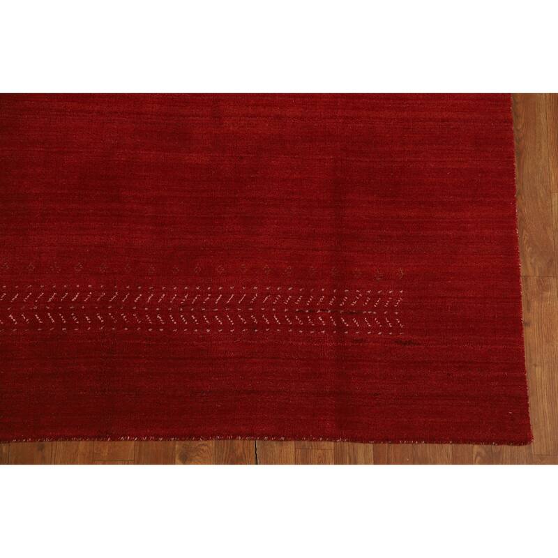 Hand Knotted Oriental 100% Wool Carpet Tribal Tribal Red Gabbeh Area Rug - 9' 7'' X 6' 7''
