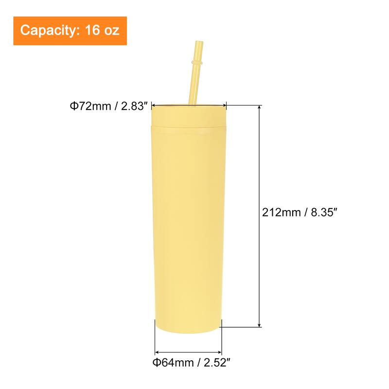 Skinny Tumbler with Lids and Straws, 16Oz Matte Skinny Tumbler Bulk - Yellow