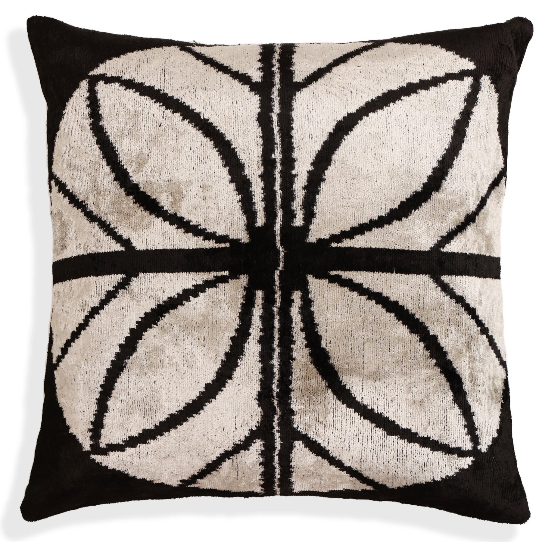 Black & Ivory Petal Silk Velvet Pillow 16x16 Handmade - 16"x16"