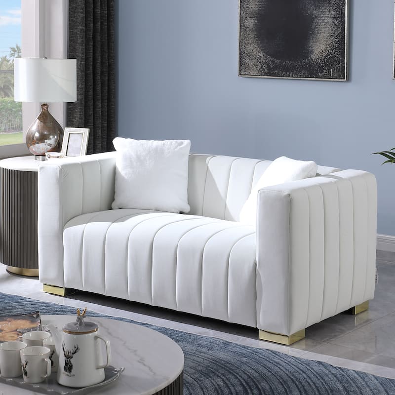 Modern White Velvet Loveseat Sofa with Clean Lines and Premium Features