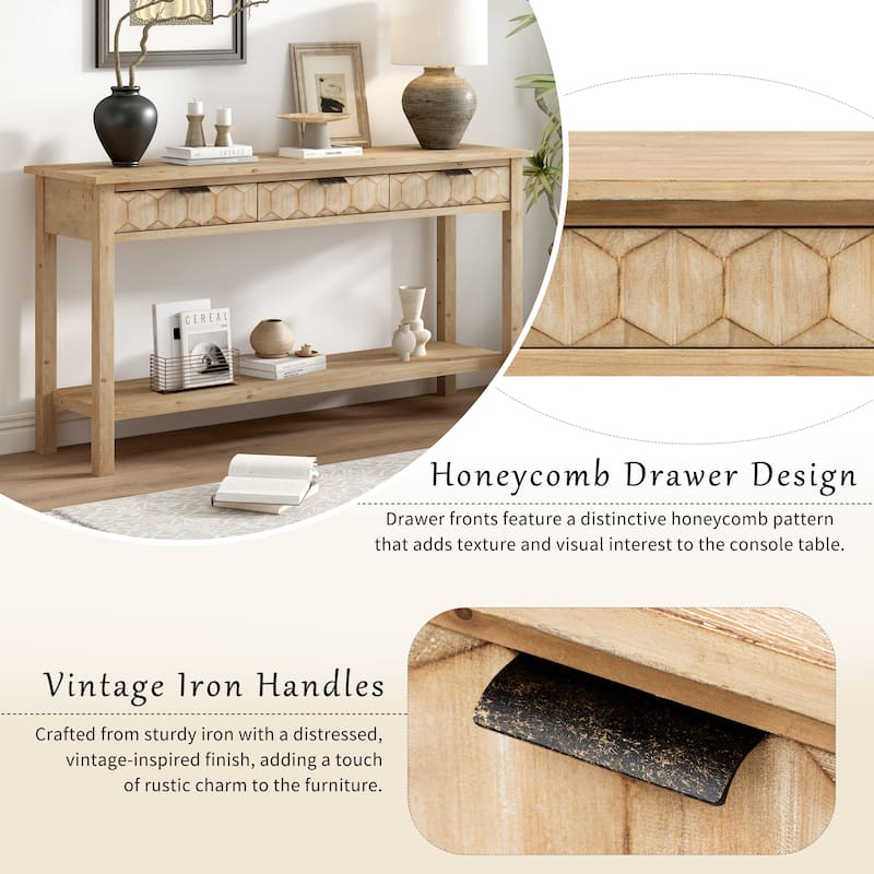 Wooden Console Table Entryway Table with 3 Drawers and Bottom Shelf , 60" Narrow Long Sofa Side Table for Living Room Hallway