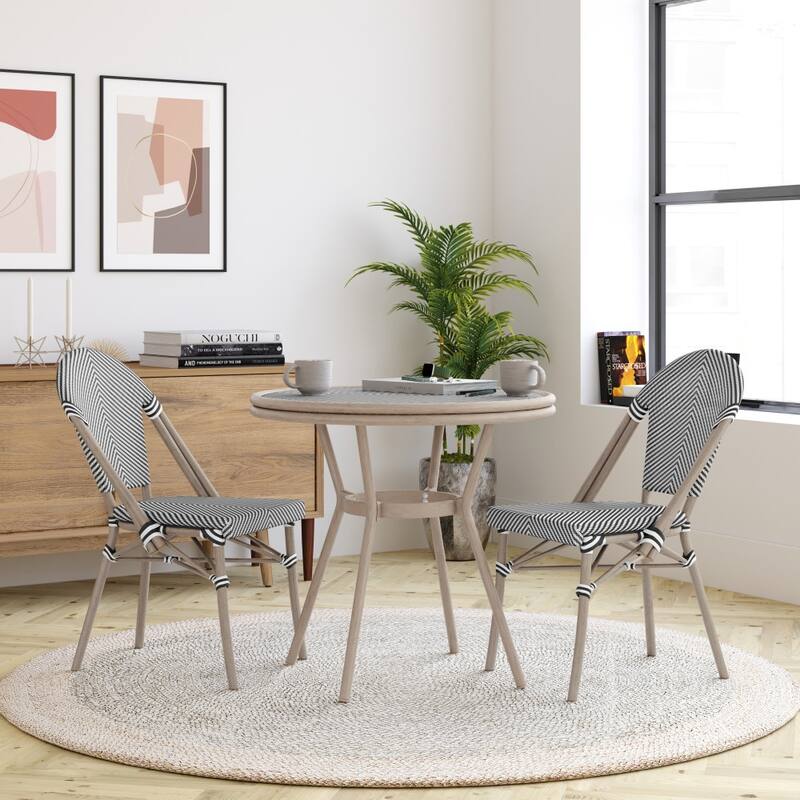 Bistro Table & 4-Chair Set with Metal Frames - Black Textilene/Natural Frame