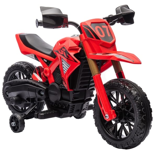 slide 2 of 27, Qaba Kids Motorcycle, 6V Battery Powered Dirt Bike with Training Wheels, Horn & Start Sound, Electric Motorbike, Green Red