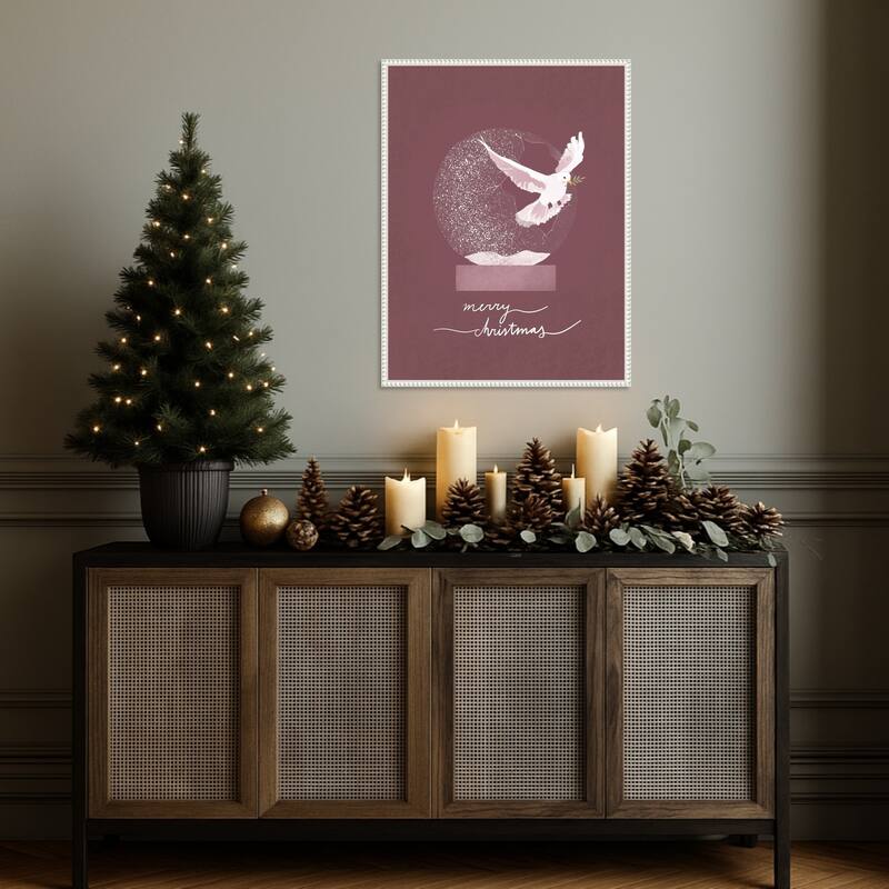 Snow globe Dove by Goed Blauw (23 x 30 in.), Framed Canvas Wall Art Print - Sylvie Beaded White