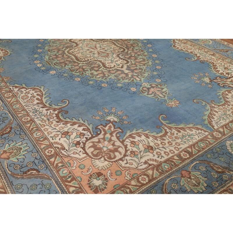 Blue Tabriz Persian Rug Oriental Handmade Wool Carpet - 9'6"x 13'1"