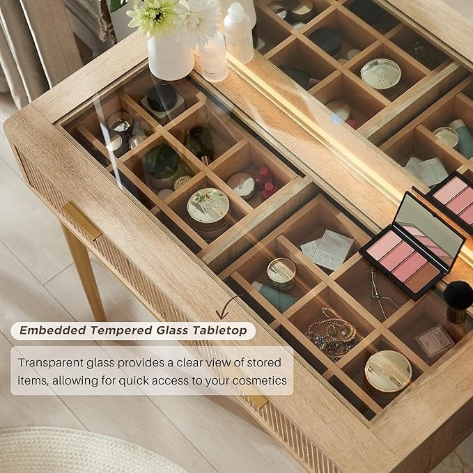 Modern Makeup Vanity Desk with HD Lighted Mirror, Dressing Table
