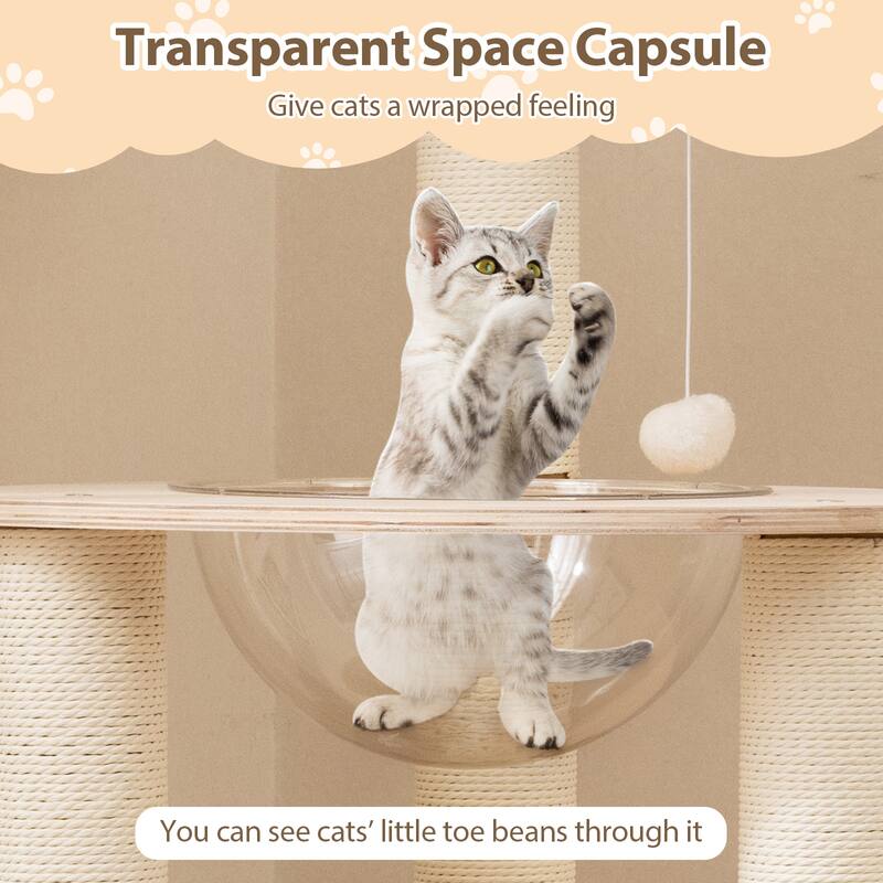 Gymax 52'' Tall Wooden Cat Tree w/Condo Perch Space Capsule Scratching