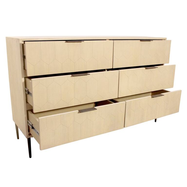 HomeRoots 56" Natural Solid Wood Six Drawer Dresser