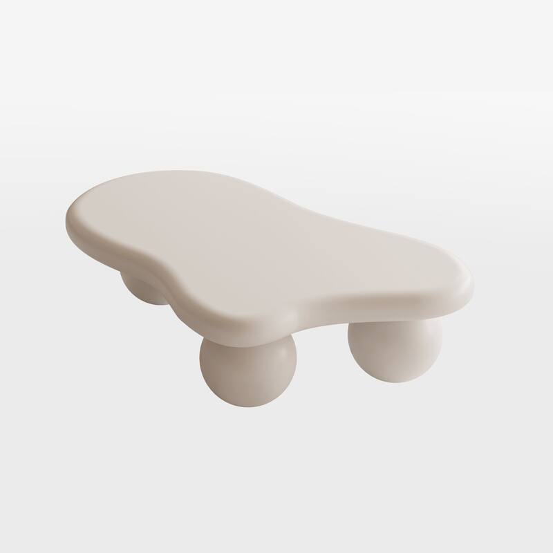 47 Inch Cloud Shaped Coffee Table with 3 Ball Legs for Living Room