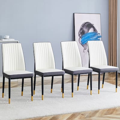 Roomfitters PU Dining Chairs with High Backrest and Black Legs, Set of 4 White and Gray Mixed Set for Home Use, White
