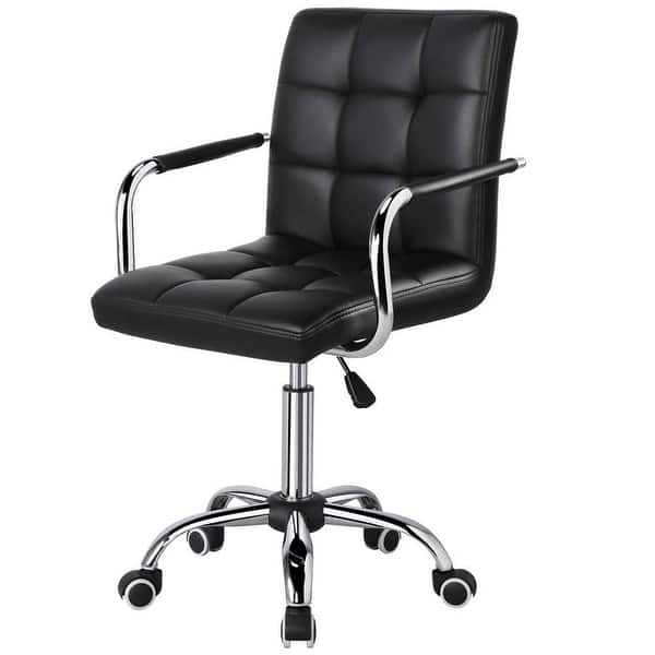 Modern MidBack Black Faux Leather Office Chair with Removable Arms