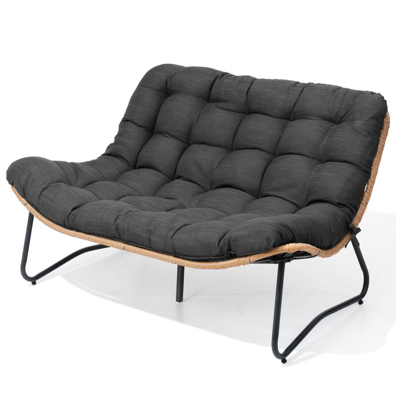 Double Papasan PE Rattan Chair Loveseat with Cushion For Indoor Outdoor