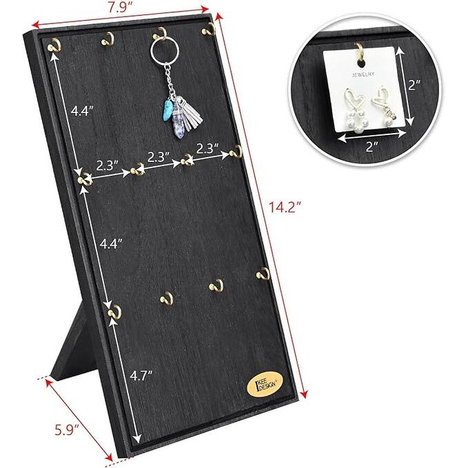 Wooden Jewelry Display Stand with 12 hooks,Brown Color