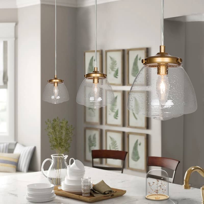 Modern Seeded Glass Mini Pendant Lights Brass Gold Kitchen Island Ceiling Lights