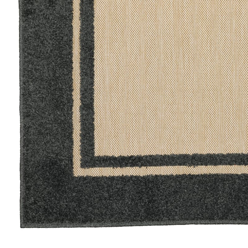 Vista Home Capri Mixed Pile Bordered Black/Tan Indoor-Outdoor Area Rug.