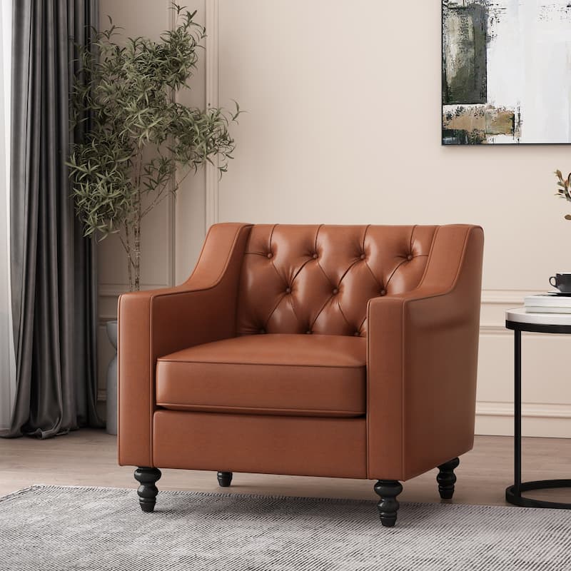 Light Brown 33" PU Button Tufted Club Chair