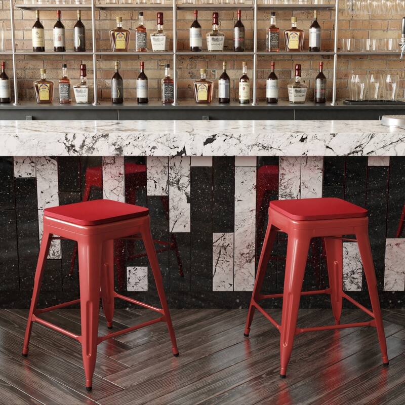 Indoor/Outdoor Backless Counter Stool with Poly Resin Seat