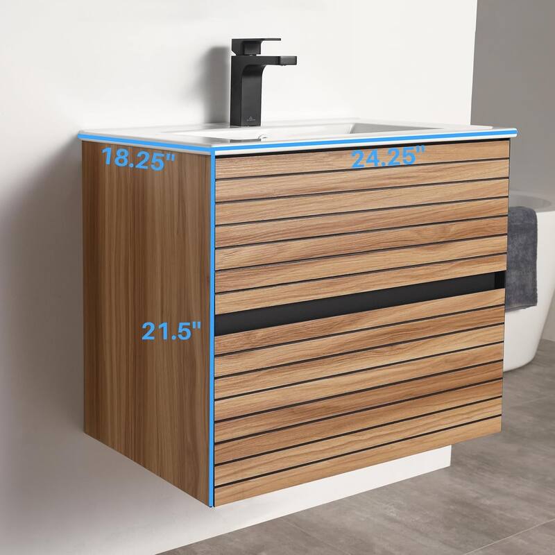 Blossom Annecy 24-Inch Floating Bathroom Vanity with Ceramic Sink - Maple Finish - Maple