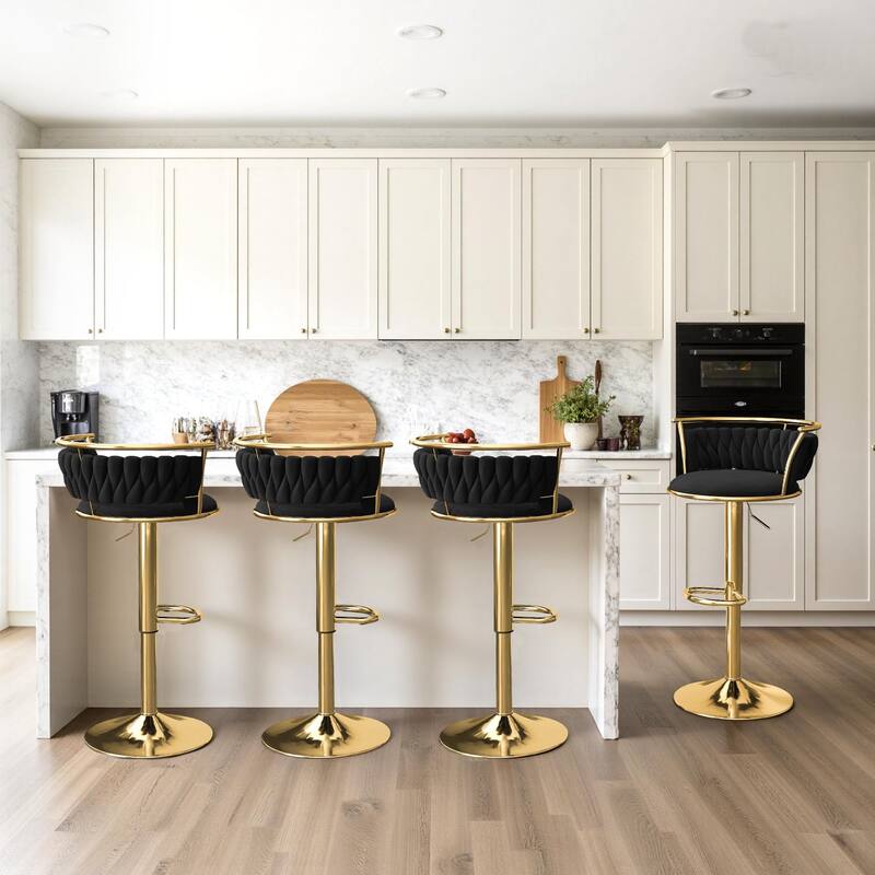 4 Set Modern Velvet Adjustable Swivel Bar Stools with Metal Frame