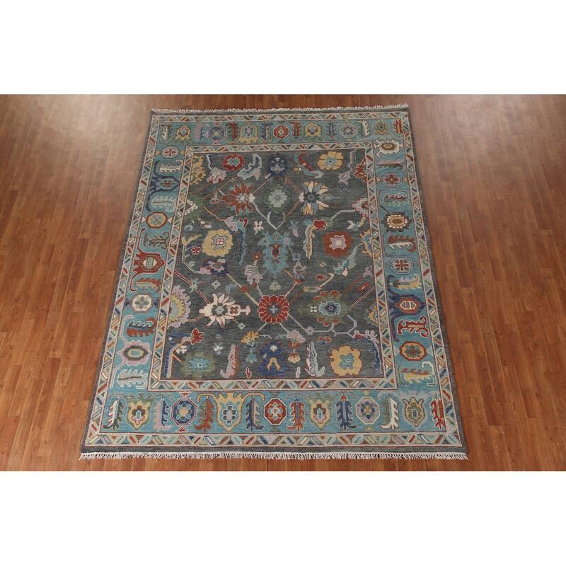 Gray Floral Oushak Oriental Area Rug Wool Carpet - 7'9"x 9'11"