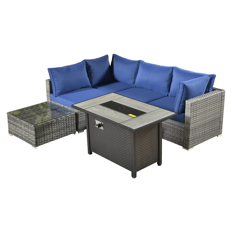 HOOOWOOO 6-piece Patio Rattan Sectional Set with Fire Pit Table