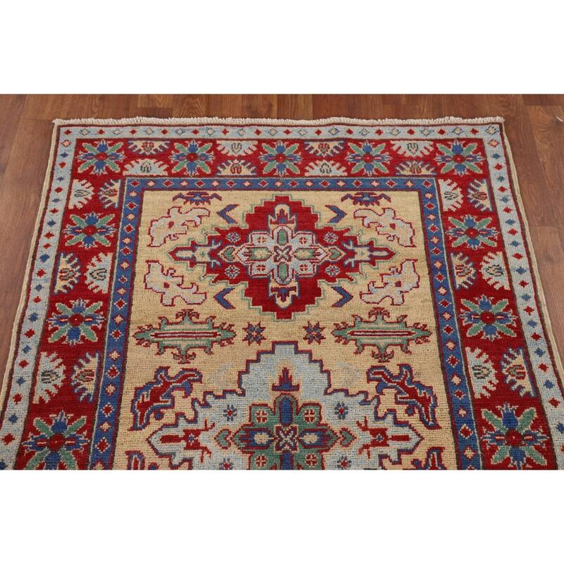 Geometric Kazak Accent Rug Handmade Traditional Wool Carpet - 3'3" x 5'1"